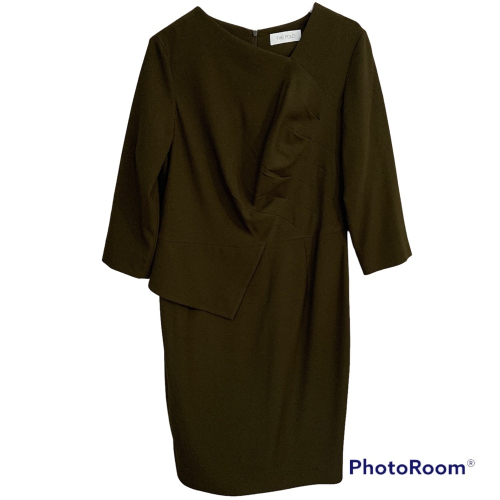 The Fold London Dress Army Green Asymmetrical Peplum waist detail Fit Flare